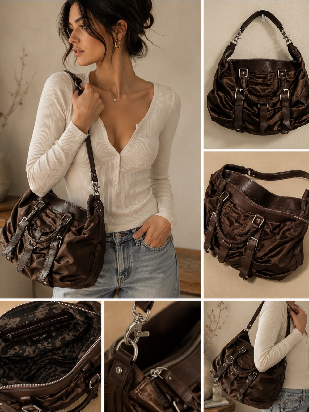 BOTKIER Sasha Large Duffle Satchel Metallic Bronze Shoulder Bag